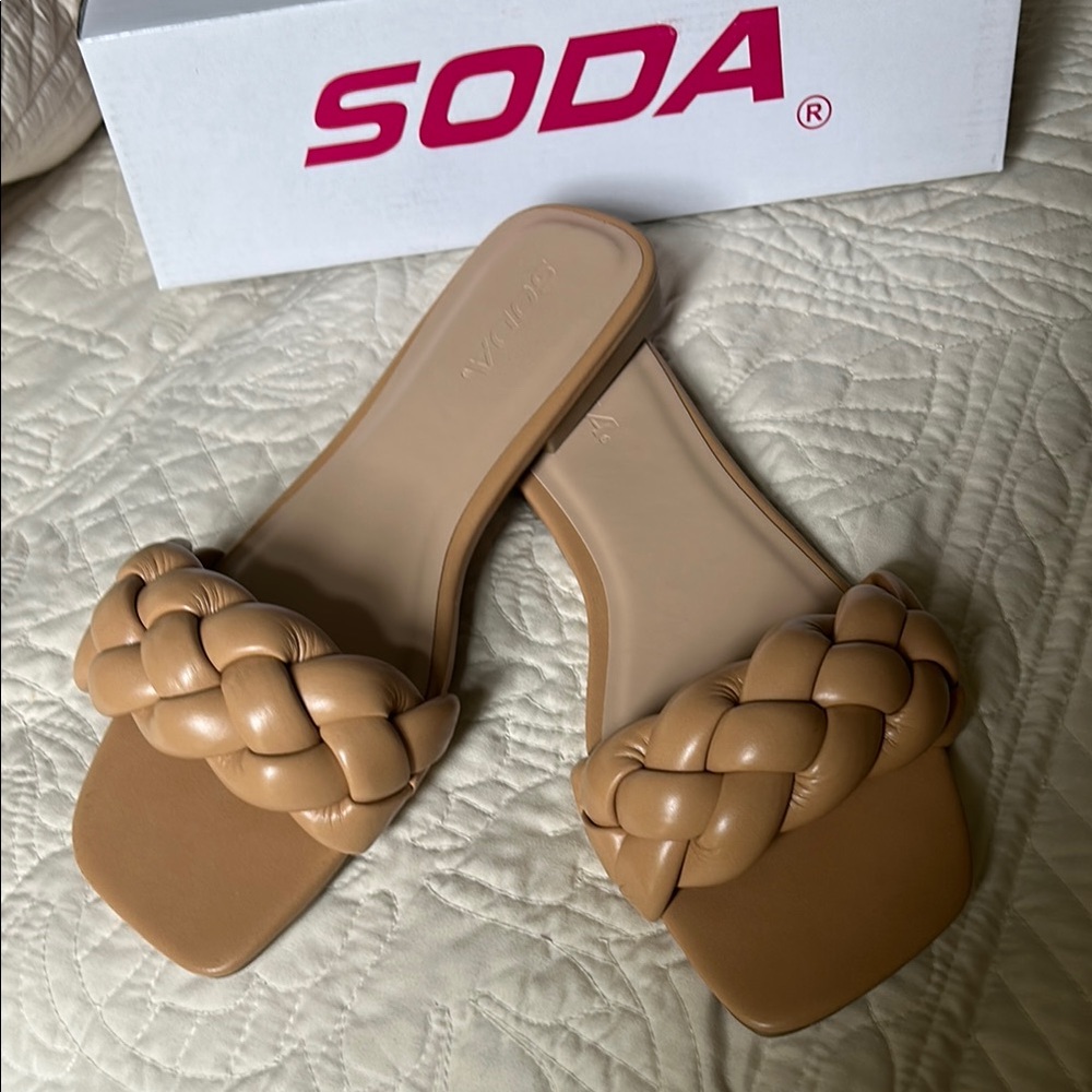 Soda Tan Braided Slide Sandals